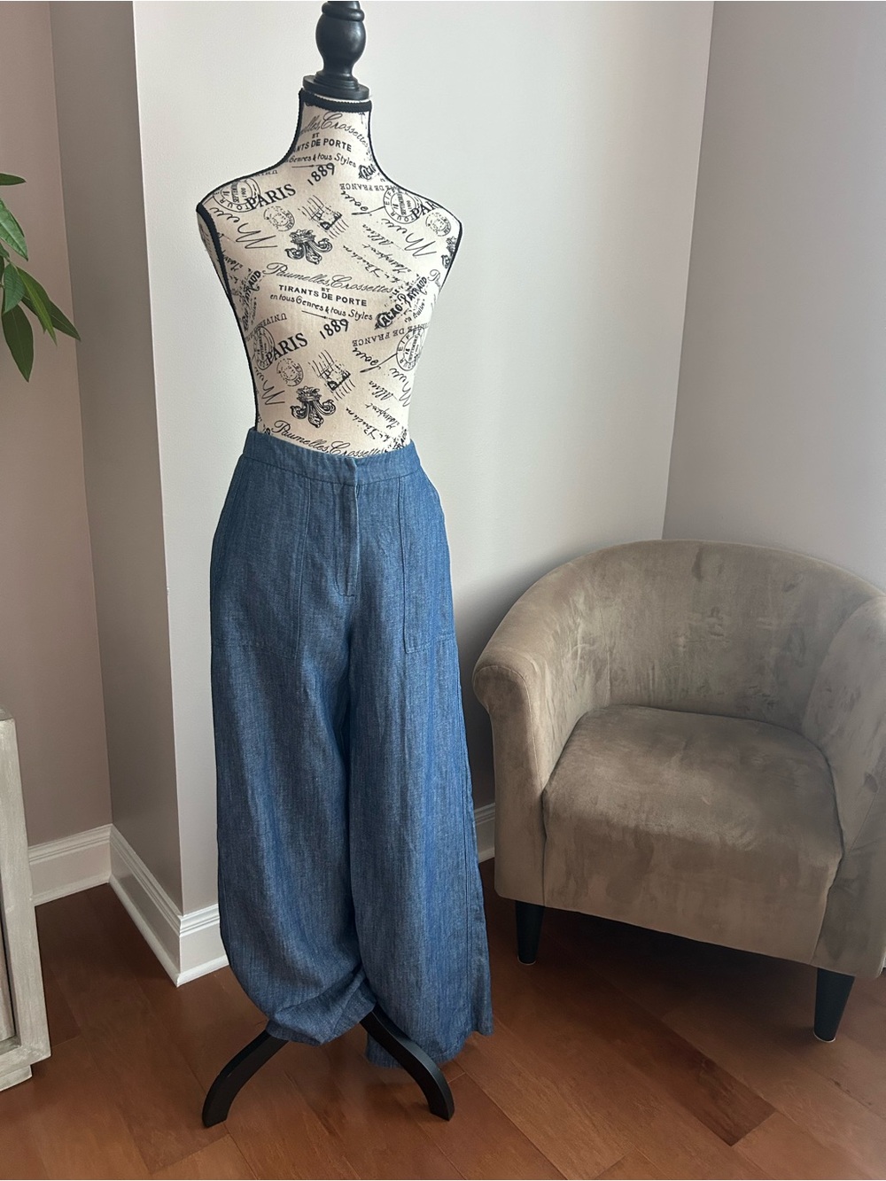 High Waist Wide Leg Pants in Denim Blue (US XS/EU 36)